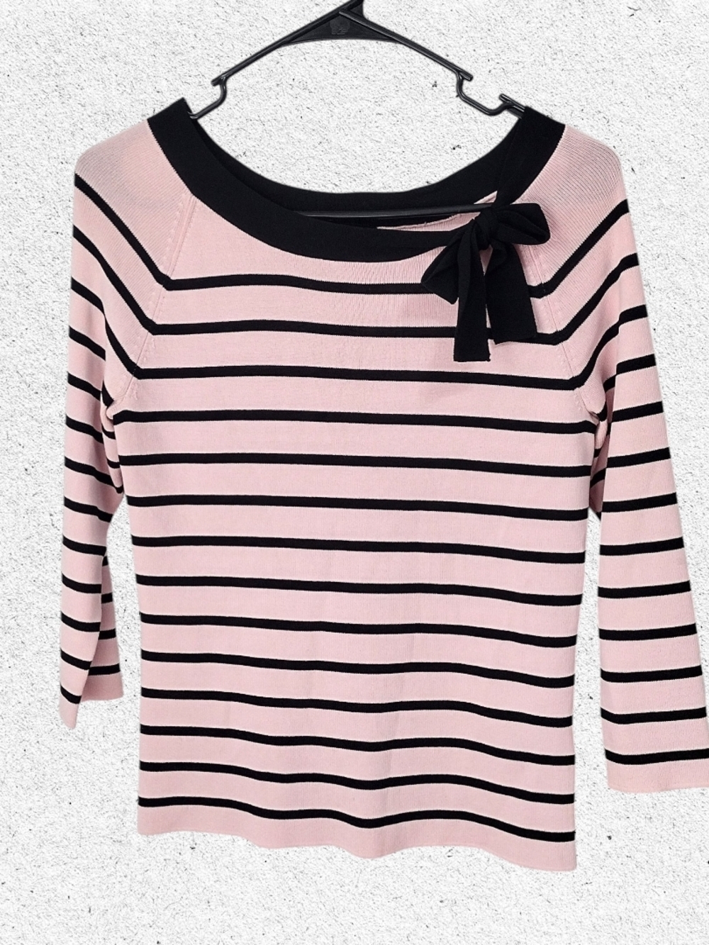 Debbie Morgan Pink and Black Striped Knit Top with Bow Size Small